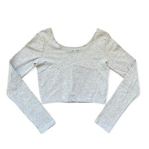 Brandy Melville Light Gray Long Sleeve Crop Top